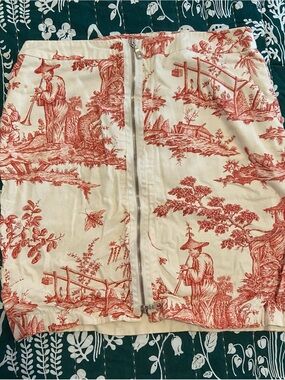 Women's Red Toile Mini Skirt with Front Zip